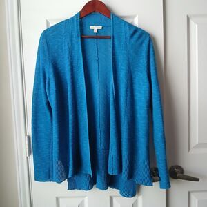 Eileen Fisher Blue Organic Linen Cotton Slub Open Cardigan Women's Med Waterfall